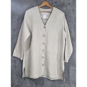 Women's XL Linen‎ Jacket Cardigan Artsy Buttons Lagenlook Art To Wear